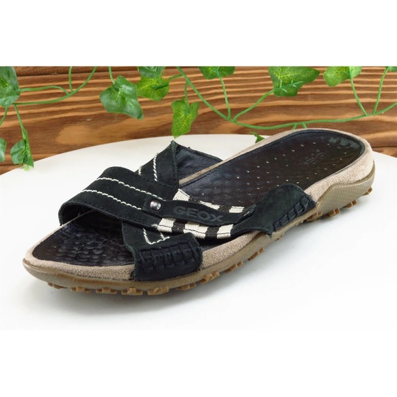 Geox Sz 9 M Black Slide Leather Women‎ Sandals - Picture 1 of 7